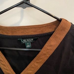 Black long sleeve shirt brown suede collar